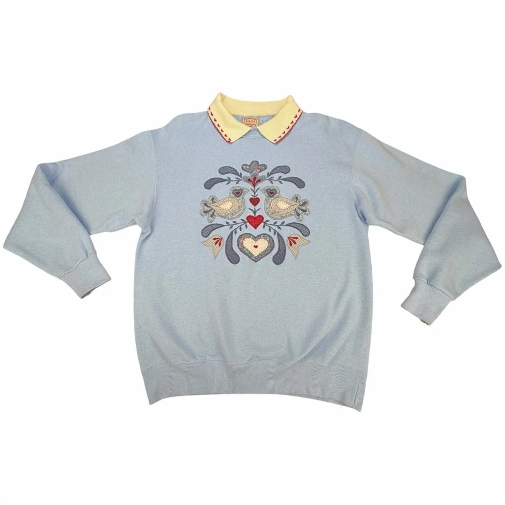 Vintage Folk Art Appliqué Granny Core Embroidered Women’s Sweater Size XL